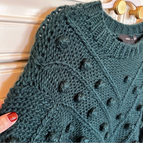 Anthropologie C/MEO Collective Pom Pom Trims Evergreen Women’s Knit Sweater L - Picture 10 of 13